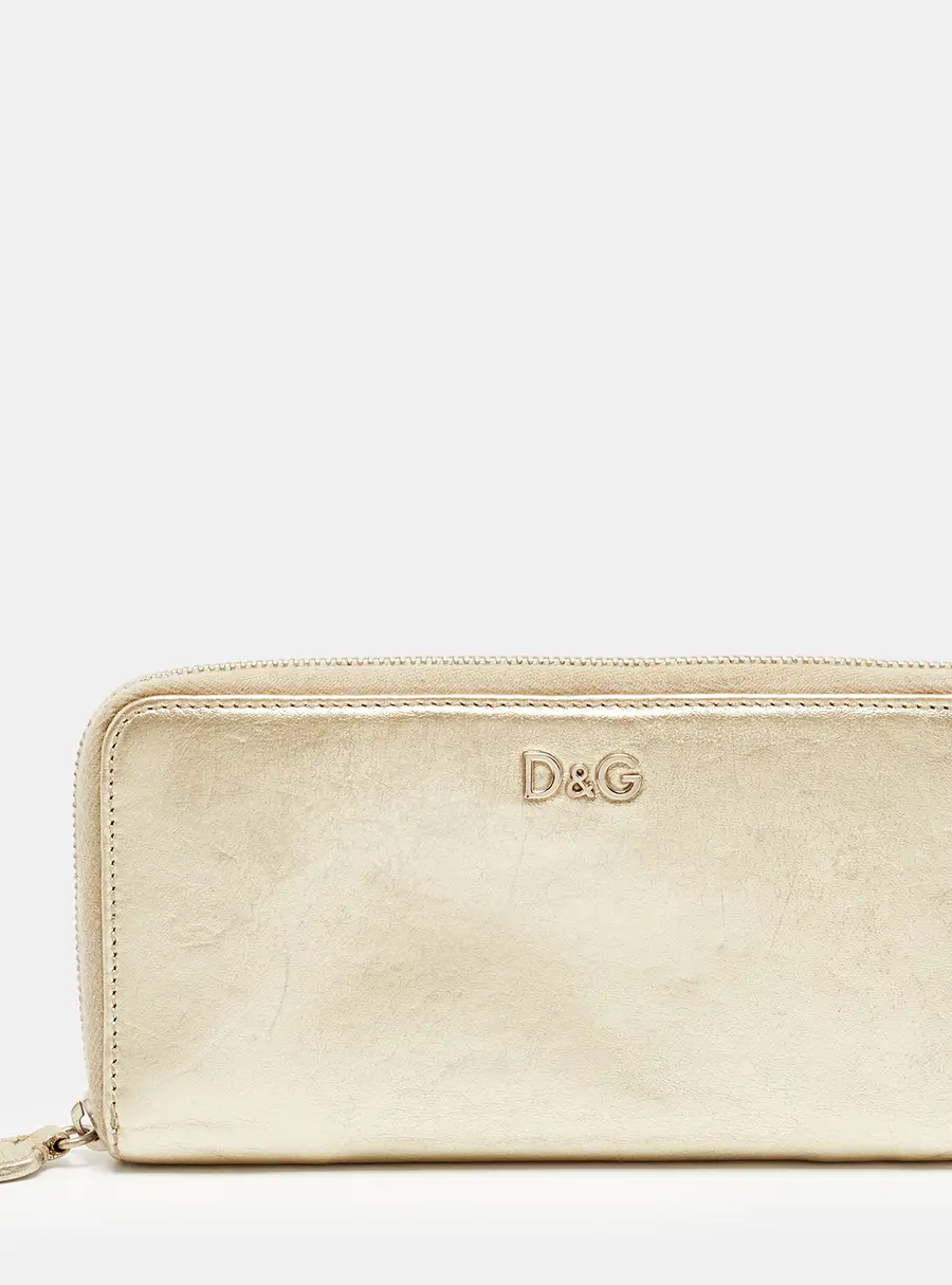 D&G Gold Leather Zip Around Wallet