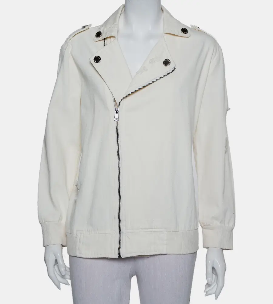 Du Mishmash Cream Denim Embellished Detail Jacket M