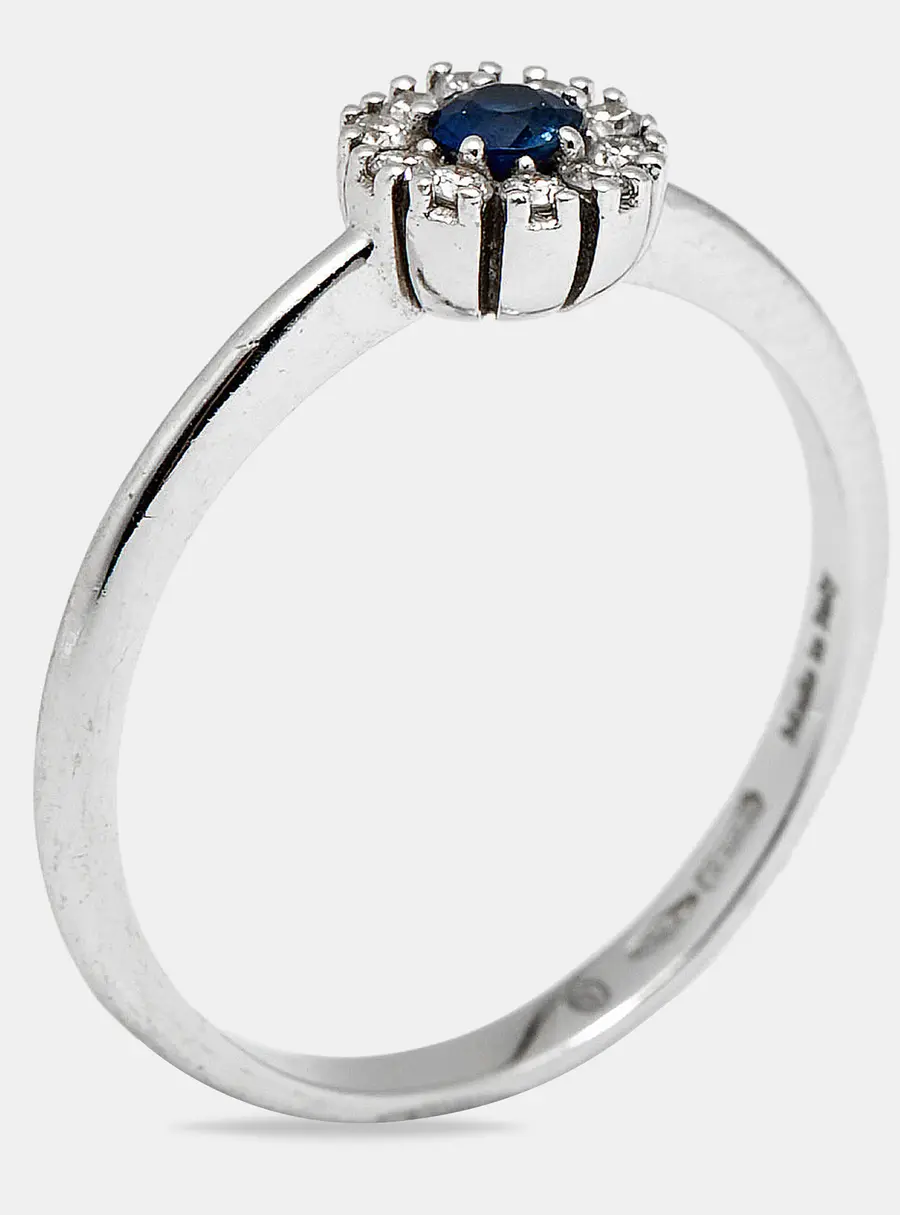 Damiani Margerita Sapphire Diamonds 18k White Gold Ring Size 52.5