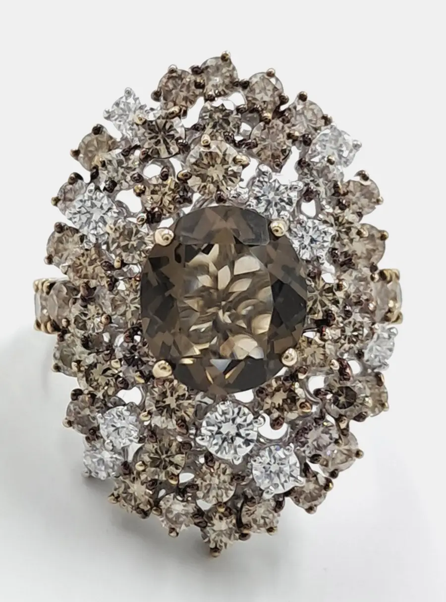 Damiani 18k White Gold Brown Diamond Smoky Quartz Anima Ring EU 47