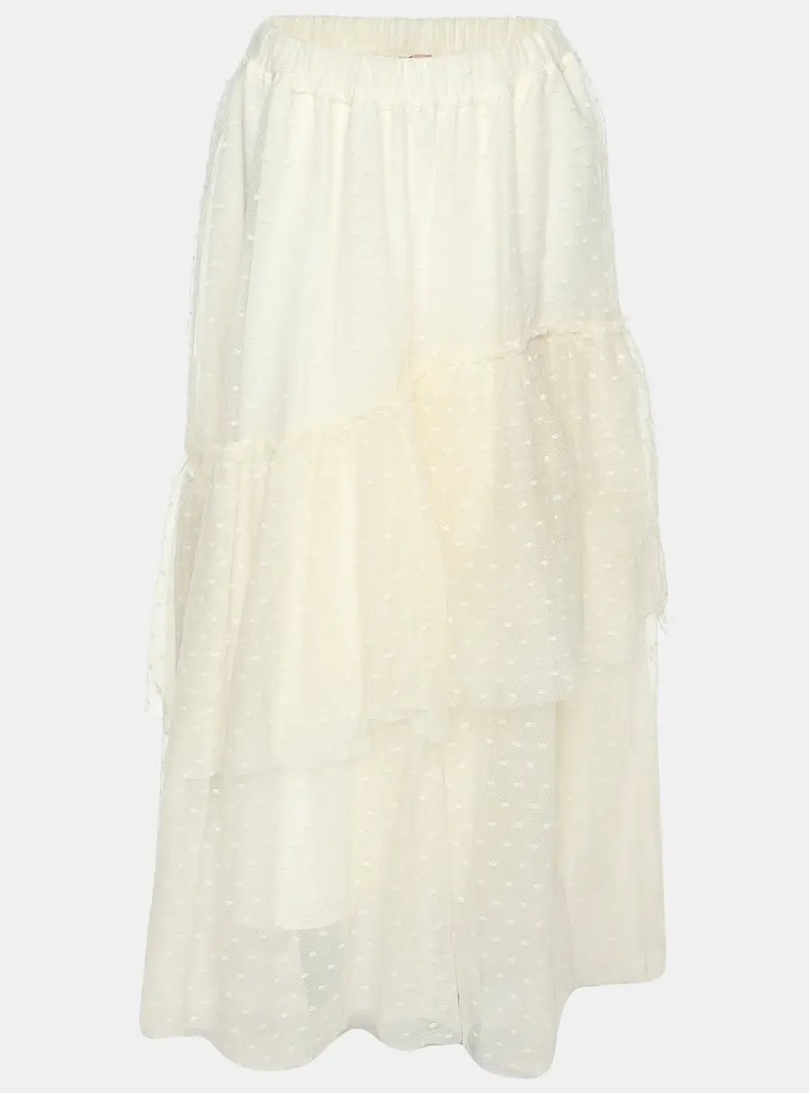 Twinset Cream Tulle Pleated Midi Skirt M
