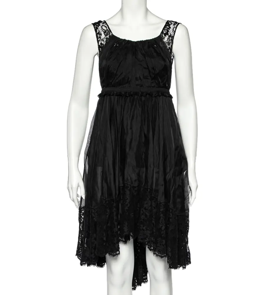 D&G Black Sheer Silk Lace Trim Sleeveless Dress M
