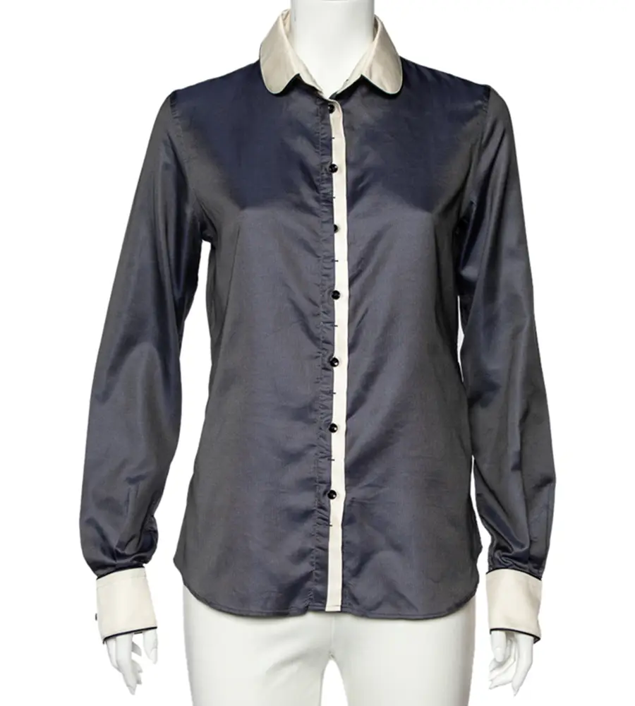 D&G Navy Blue Textured Silk Blend Contrast Trim Shirt M