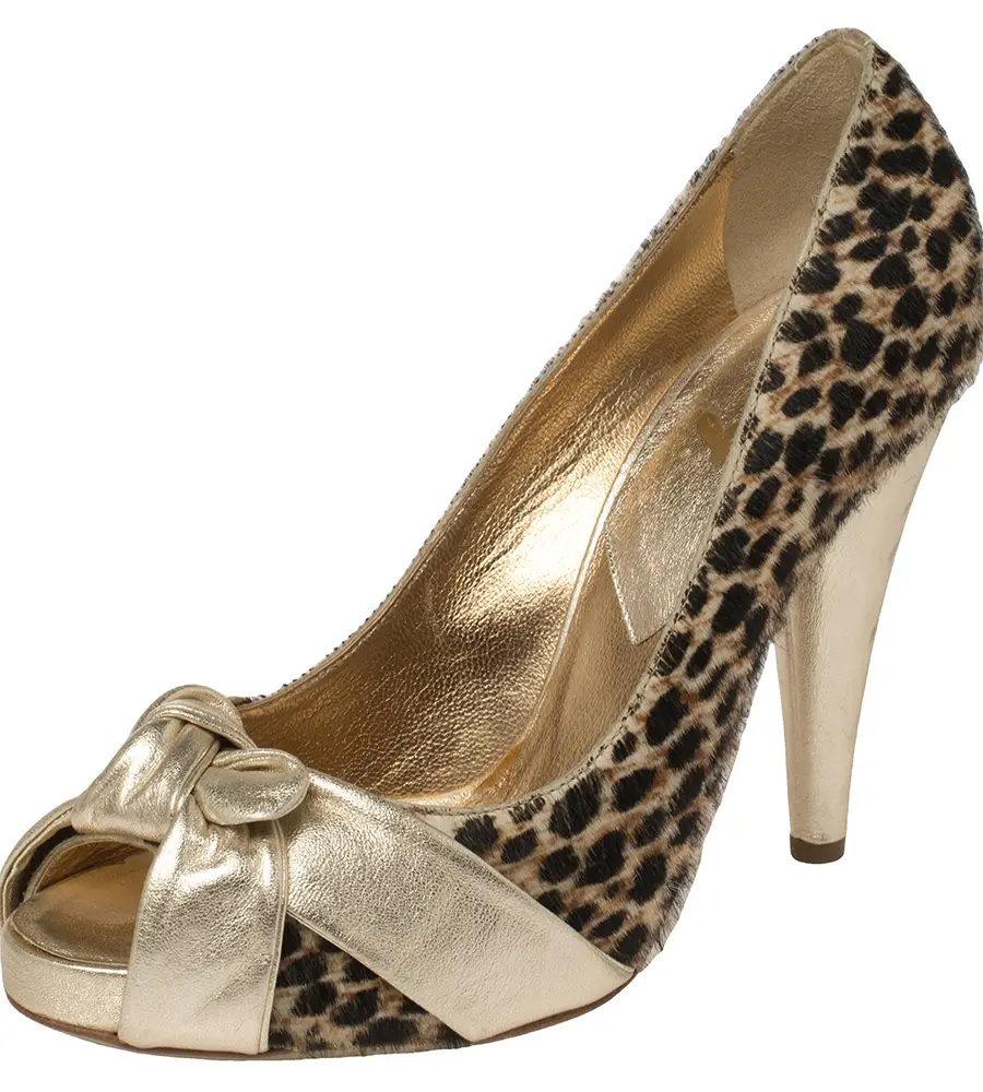Dolce & Gabbana Gold Leather and Pony Hair Knotted Peep Toe Pumps Size 40