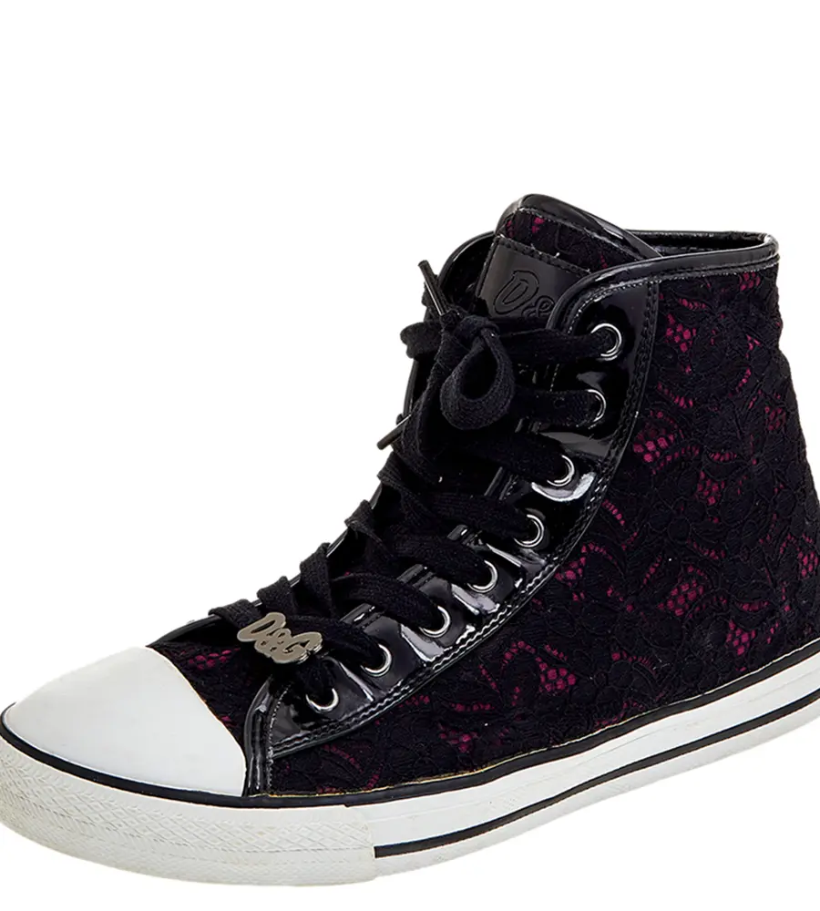 D&G Black Lace And Patent Leather High Top Sneakers Size 38