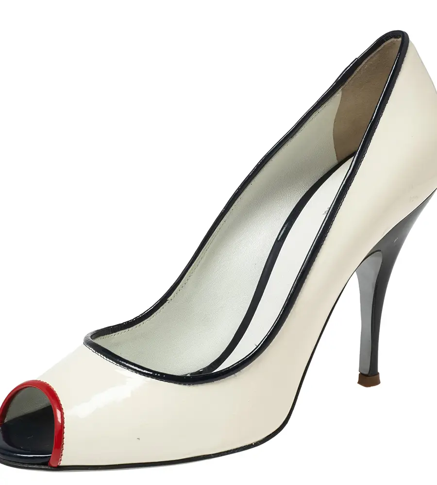 D&G White Patent Leather Peep Toe Pumps Size 41