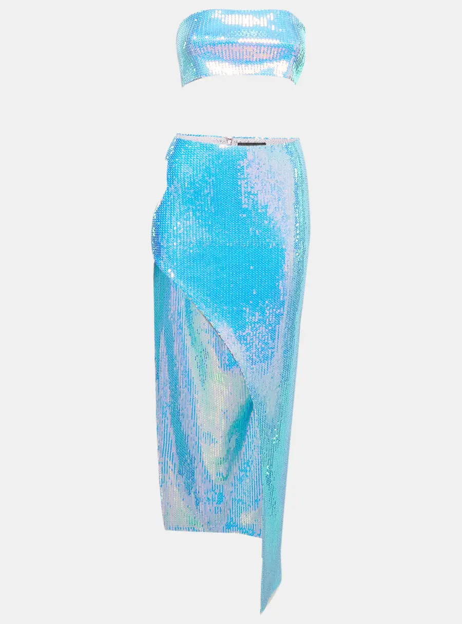 David Koma Sequins Embellished Slit Skirt and Iride Top Set M