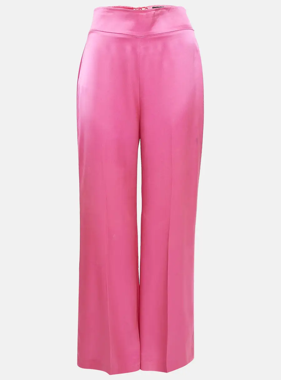 David Koma Pink Satin Lace-Up Detail Wide Leg Trousers S