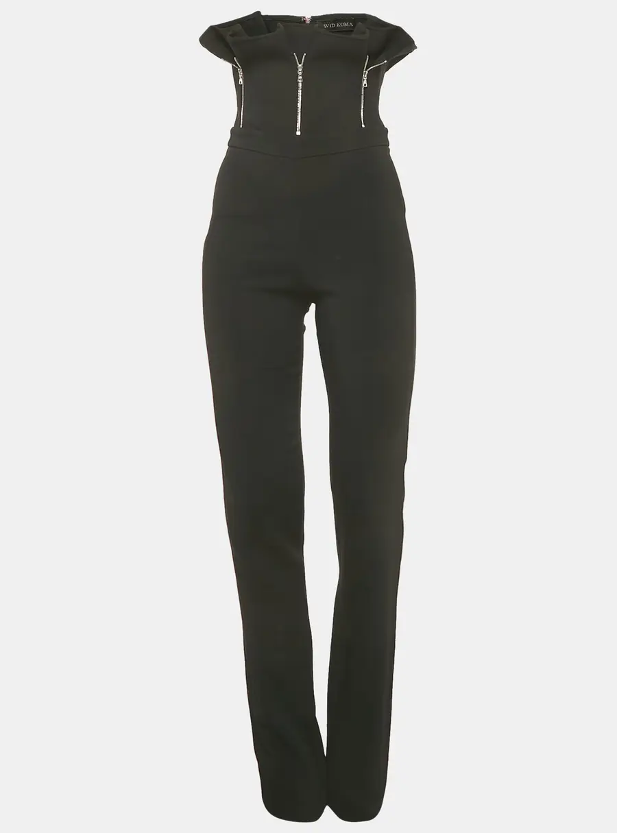 David Koma Black Crepe Zipper Detail Strapless Jumpsuit S