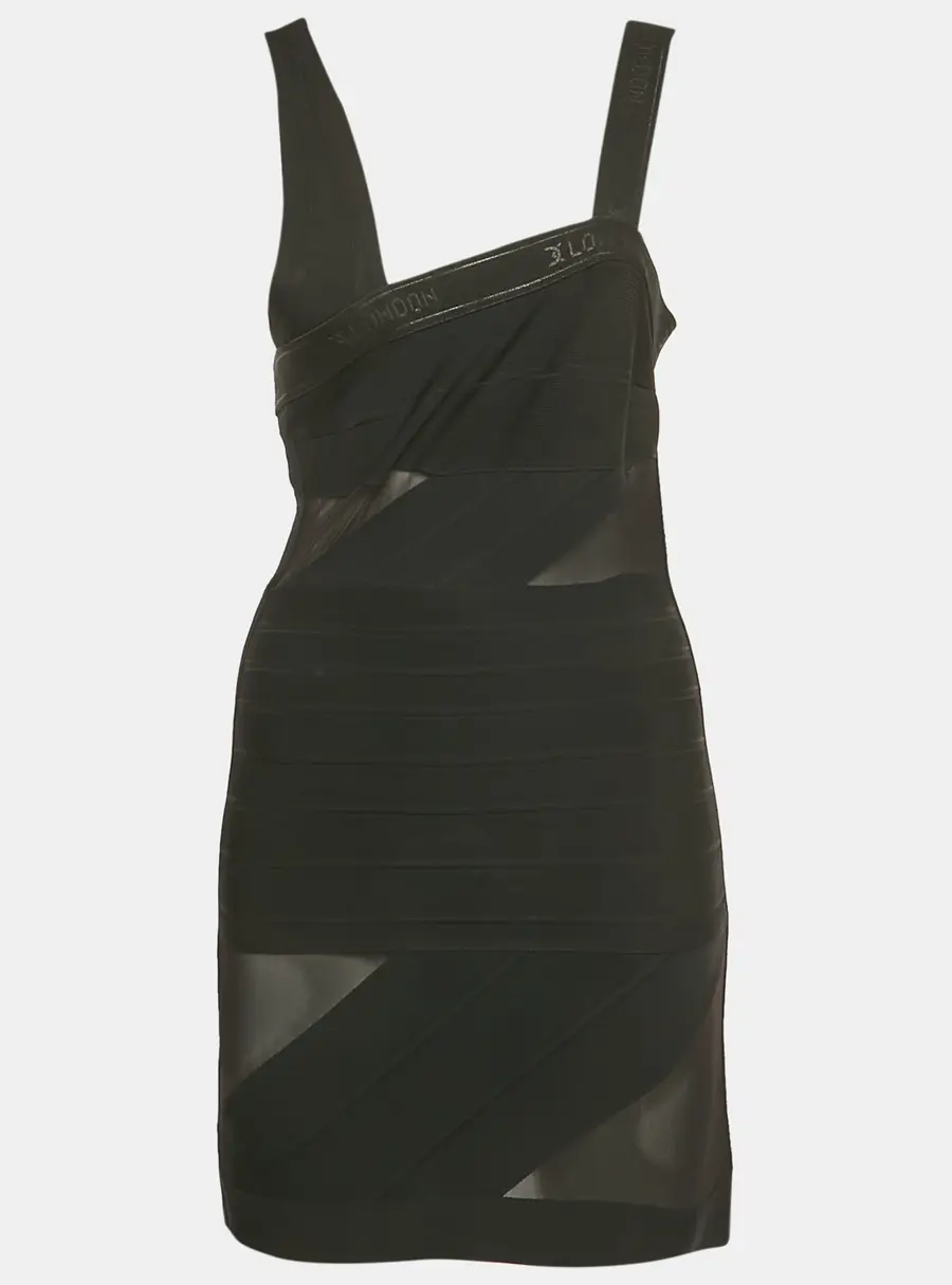 David Koma Black Mesh Trim Knit Bandage Dress M