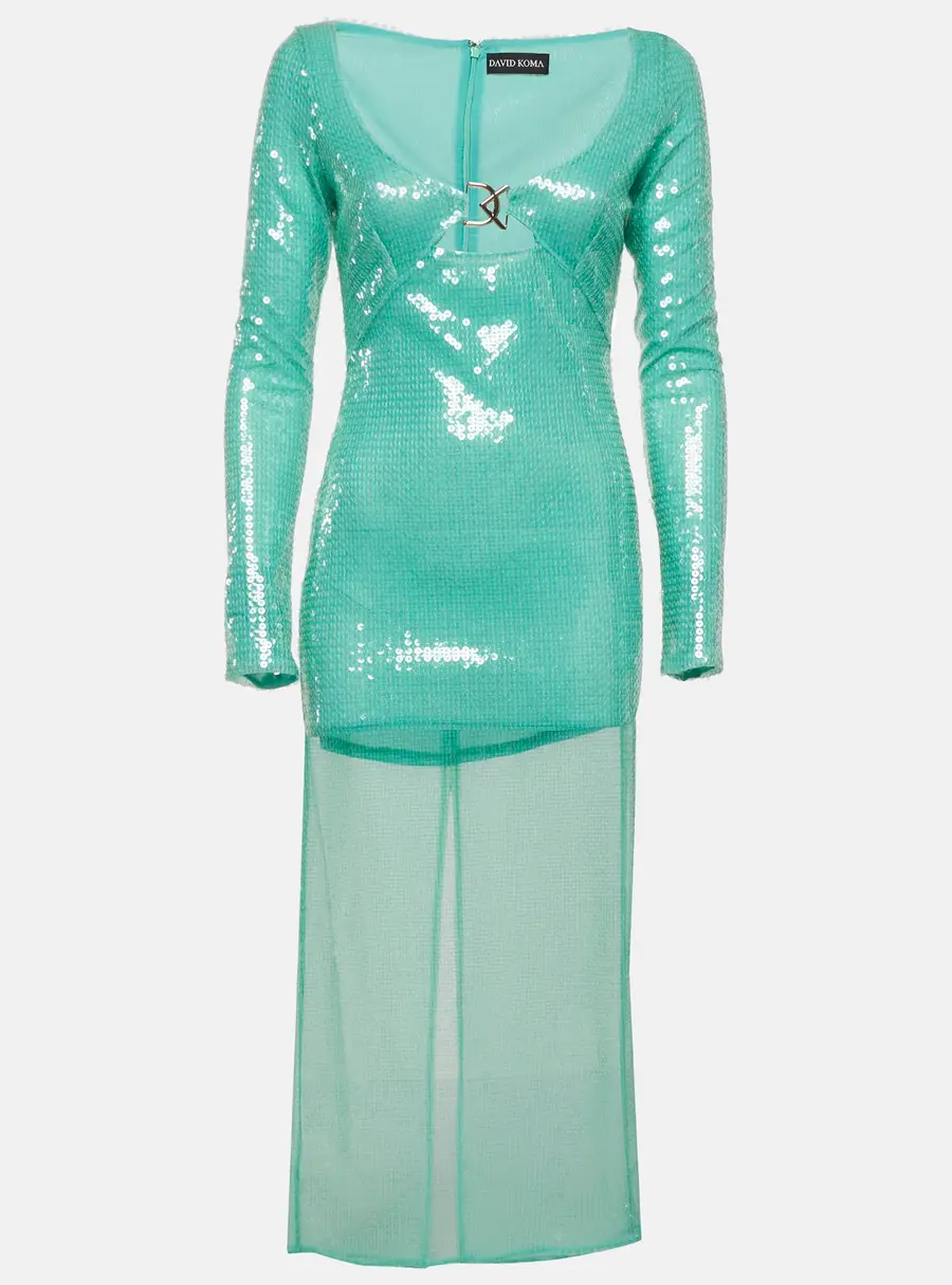 David Koma Pastel Green Sequin Midi Dress M