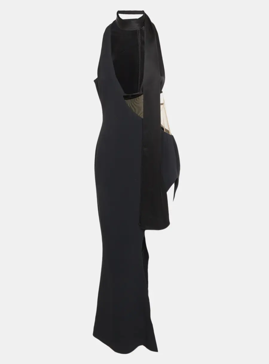 David Koma Black Crepe Cut-Out Long Dress M