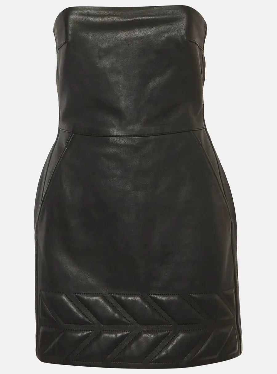 David Koma Black Leather Strapless Mini Dress M