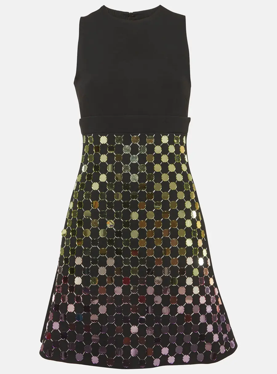 David Koma Black Stretch Crepe Embellished A-Line Mini Dress M