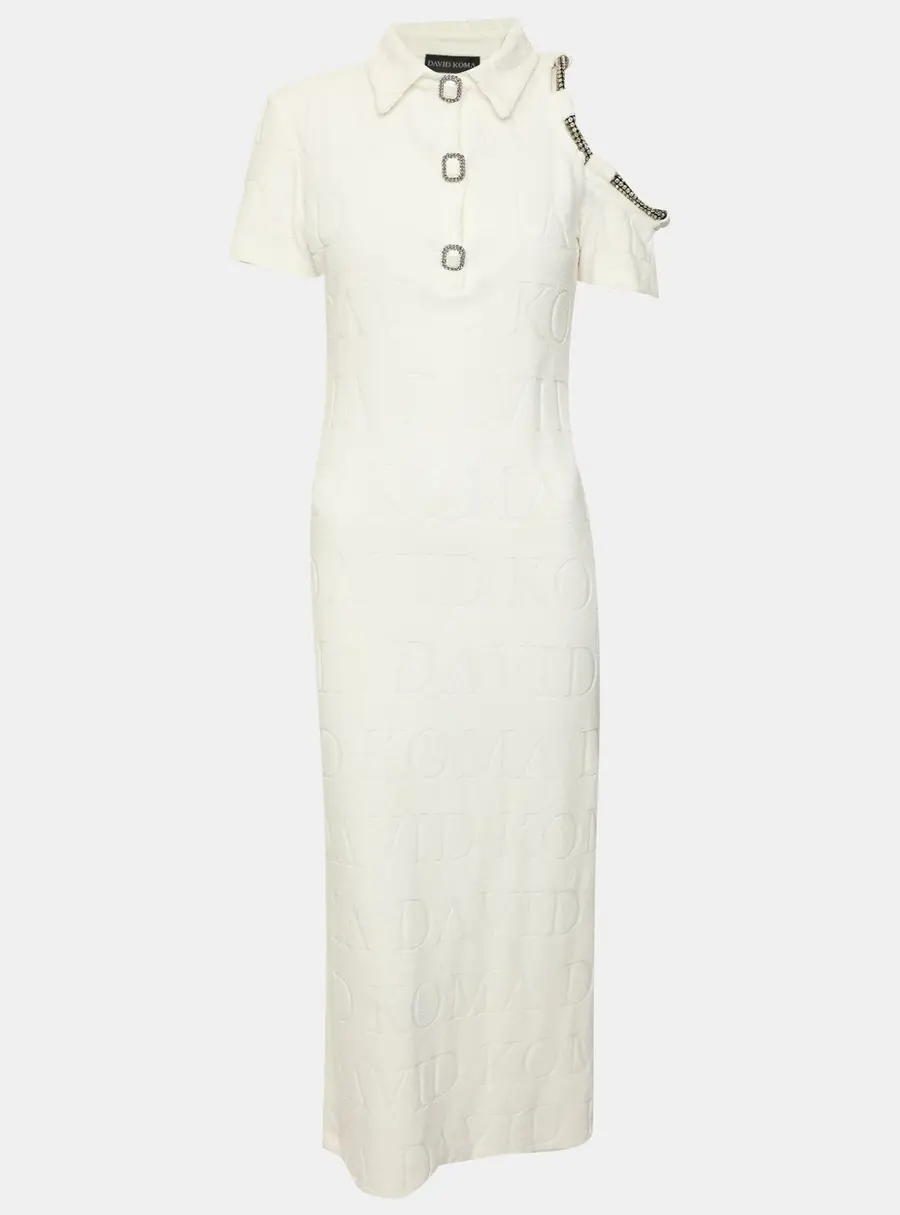 David Koma White Terry Jacquard Cut Cut Midi Dress M