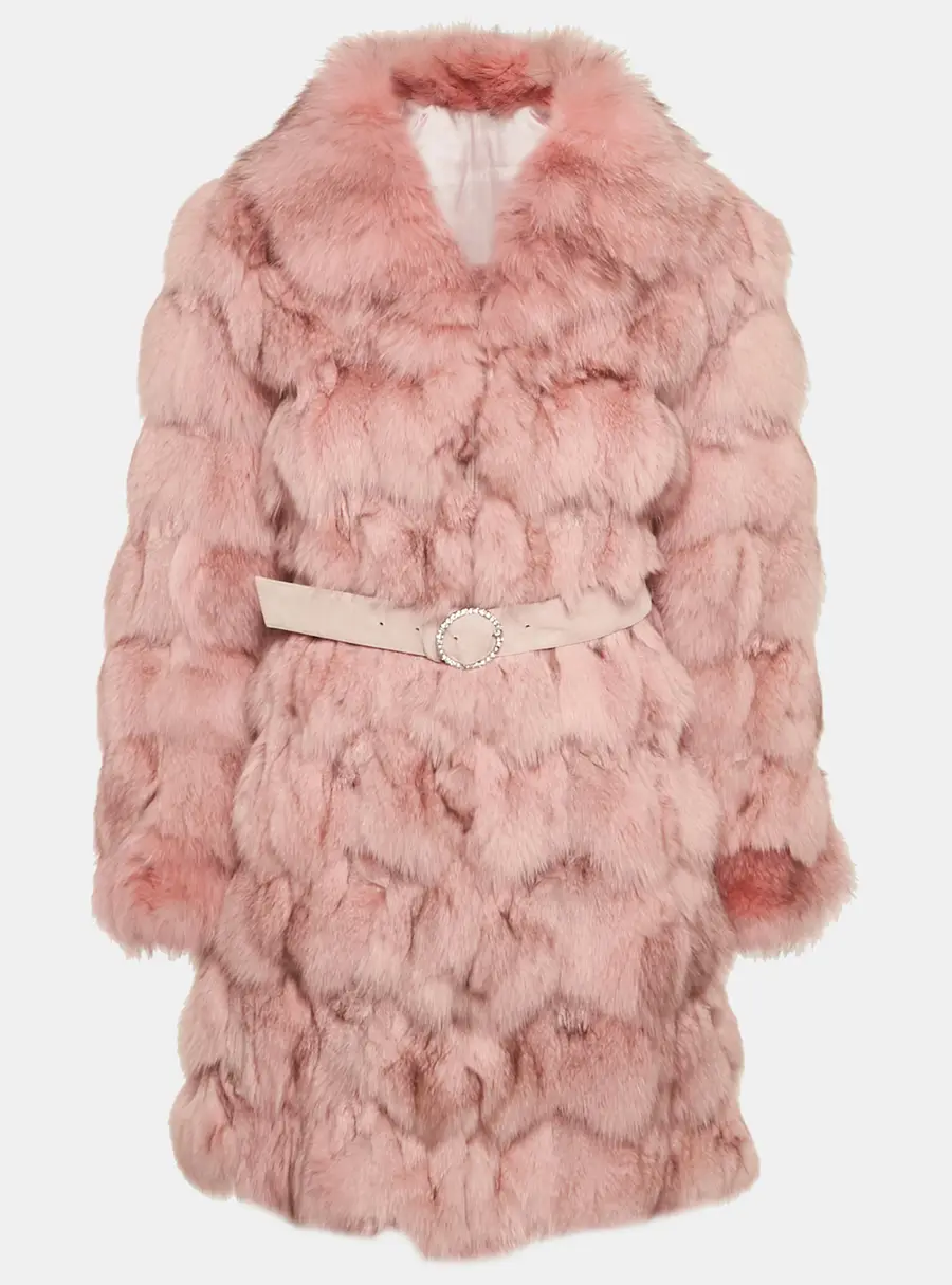 Deanna Pink Real Fur Belted Jacket S/M