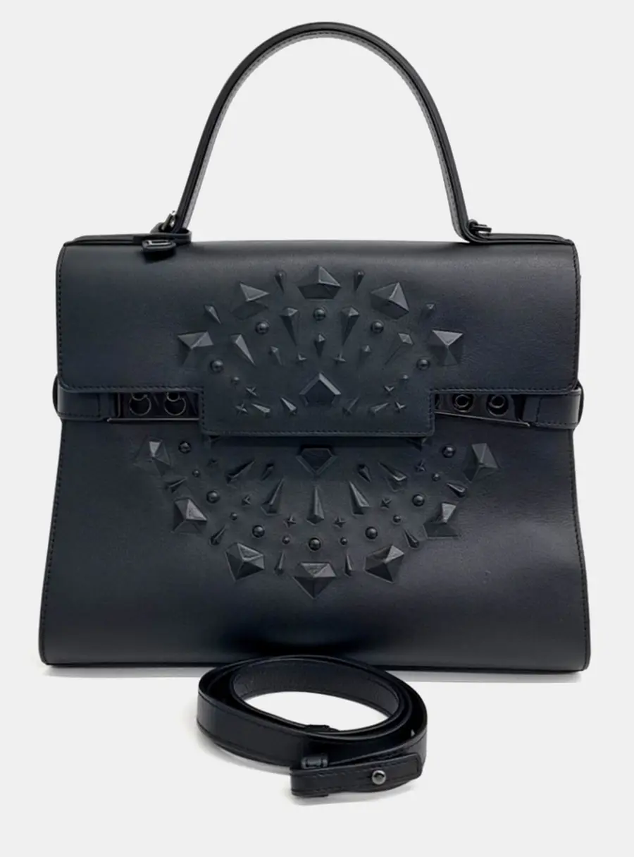 Delvaux Tempete GM Black Smooth Calfskin Leather Top Handle Bag