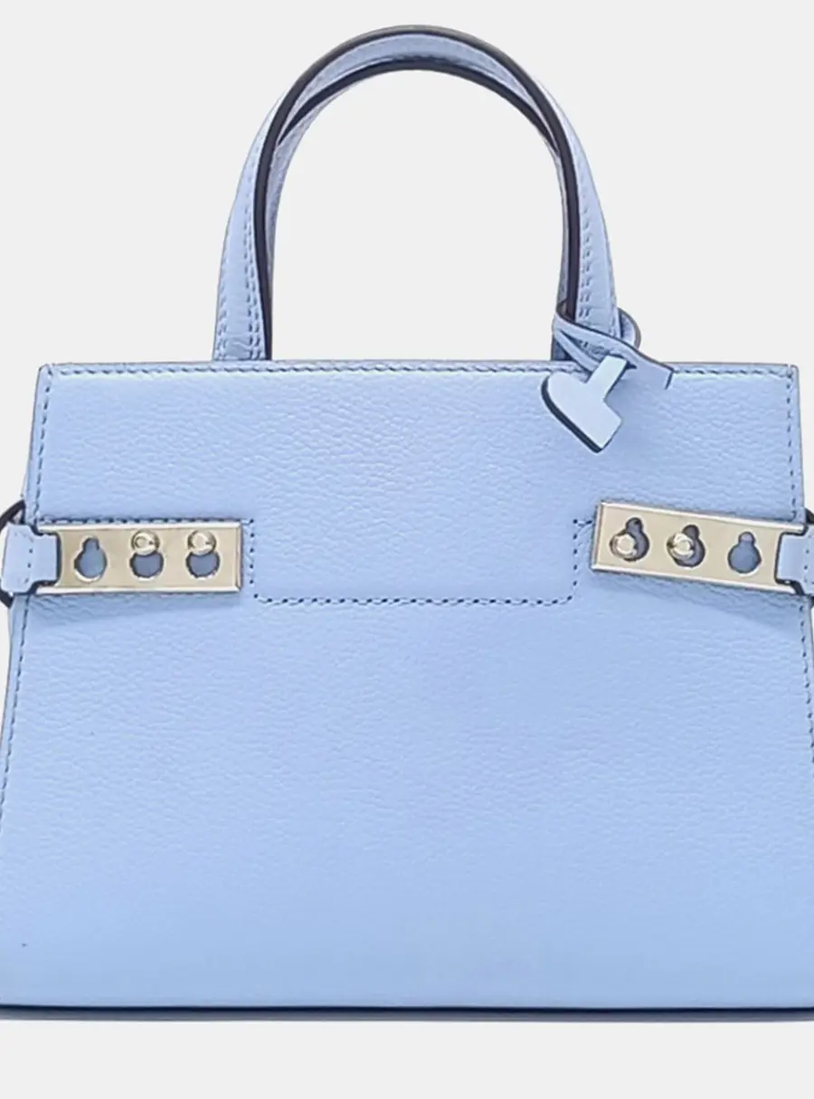 Delvaux Tompet Crush MM Blue Leather Top Handle Bag