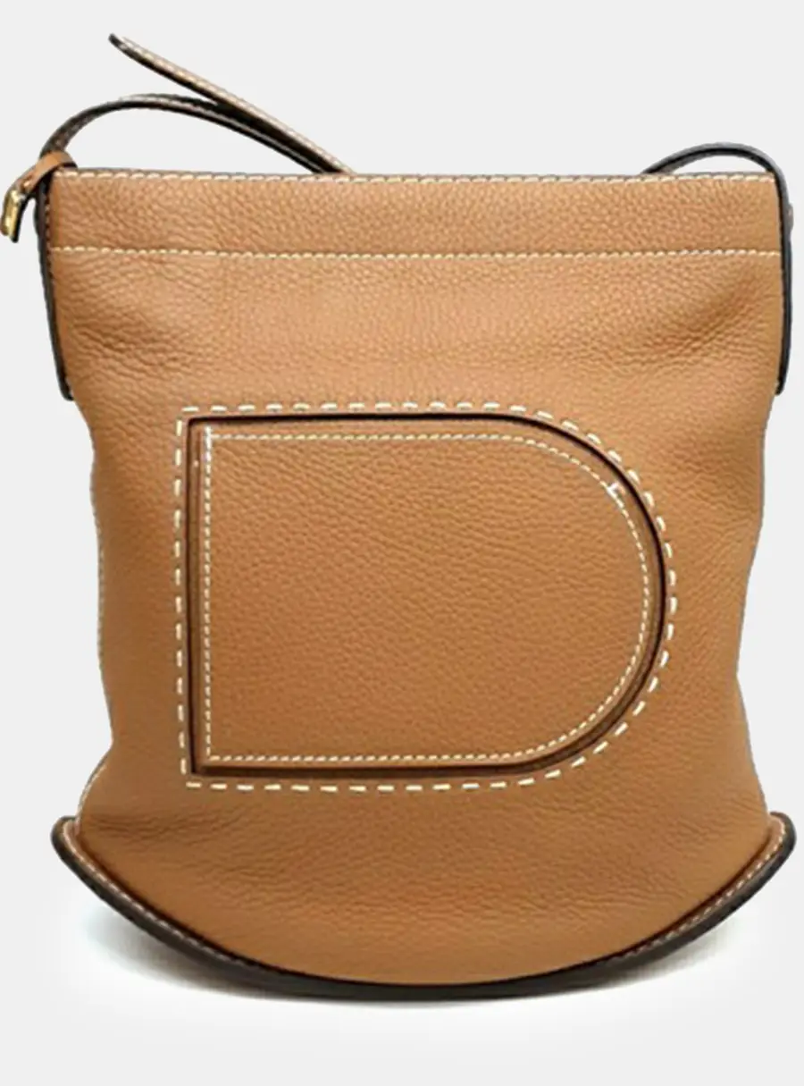 Delvaux Pin PM Cognac Grained Leather Shoulder Bag