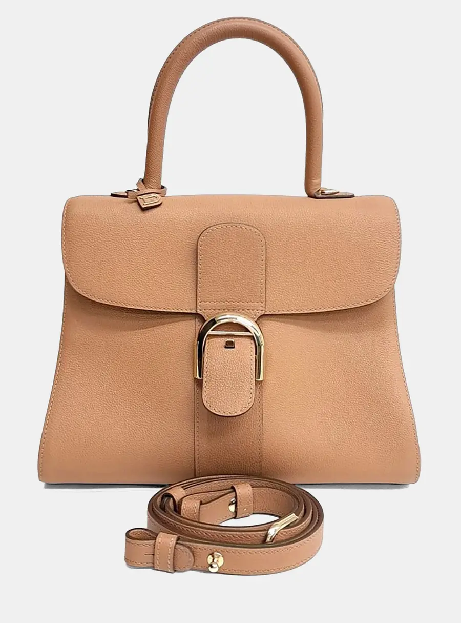 Delvaux Brillant MM Camel Leather Top Handle Bag