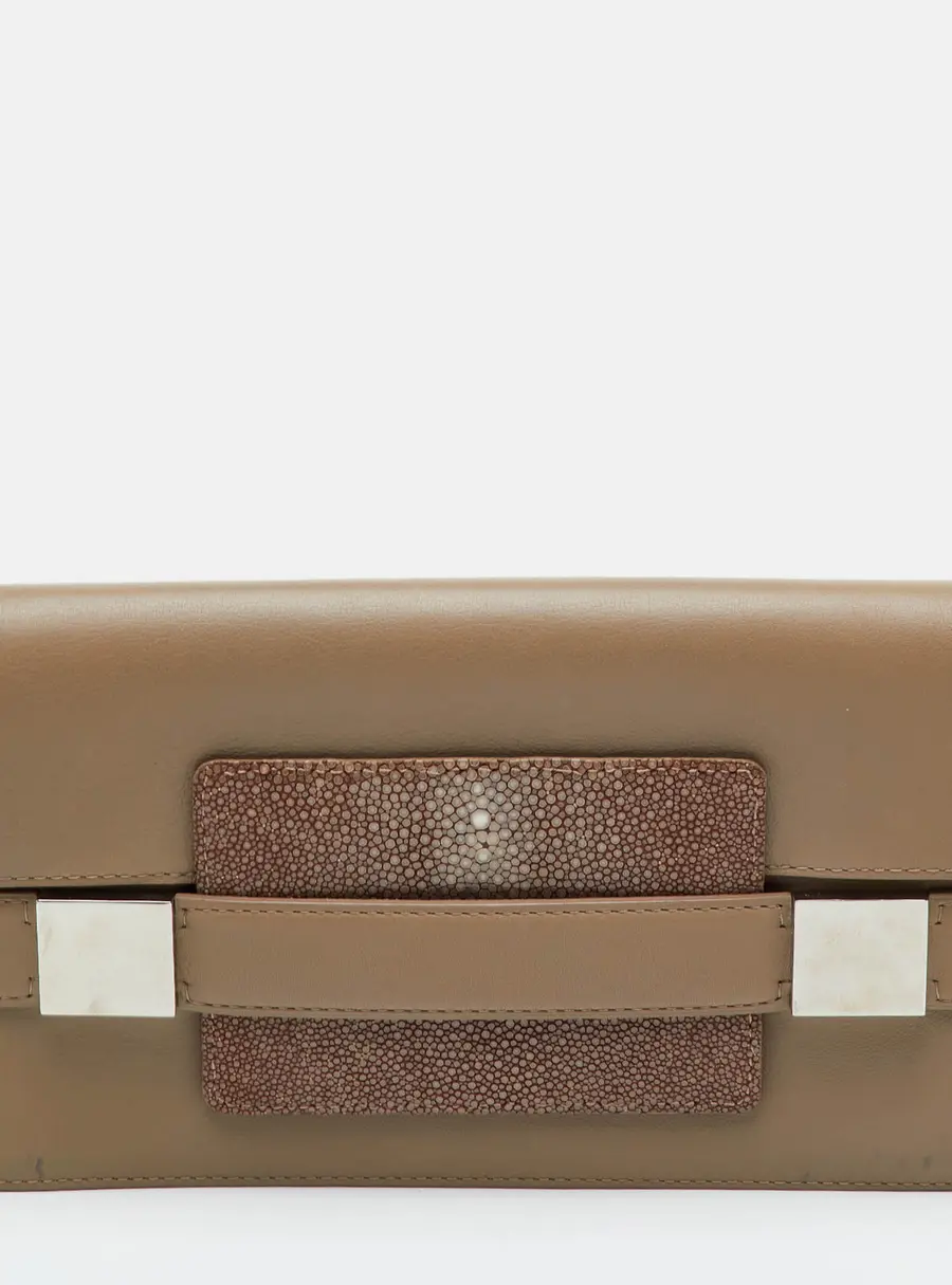 Delvaux Madame Taupe Beige Leather and Stingray Flap Clutch
