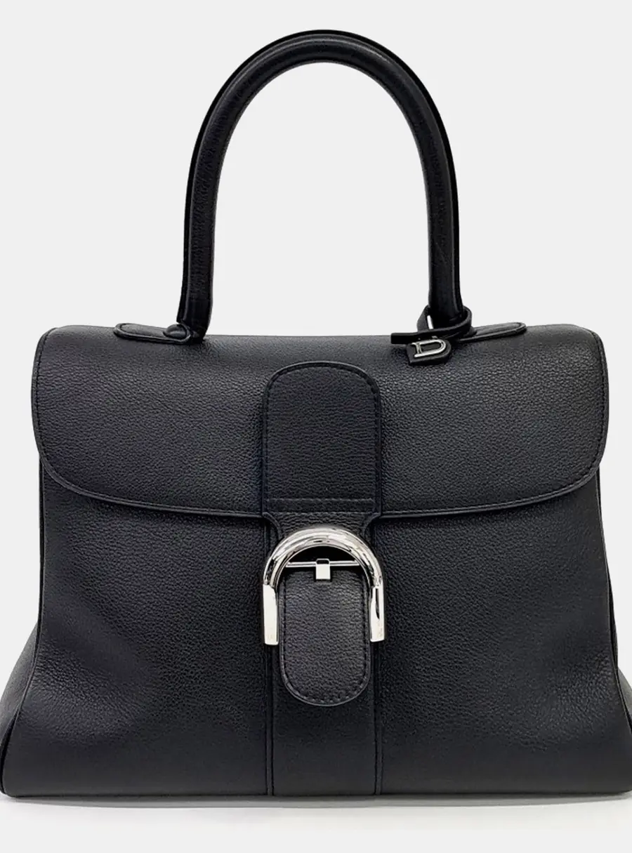 Delvaux Brillant MM Black Grained Leather Top Handle Bag