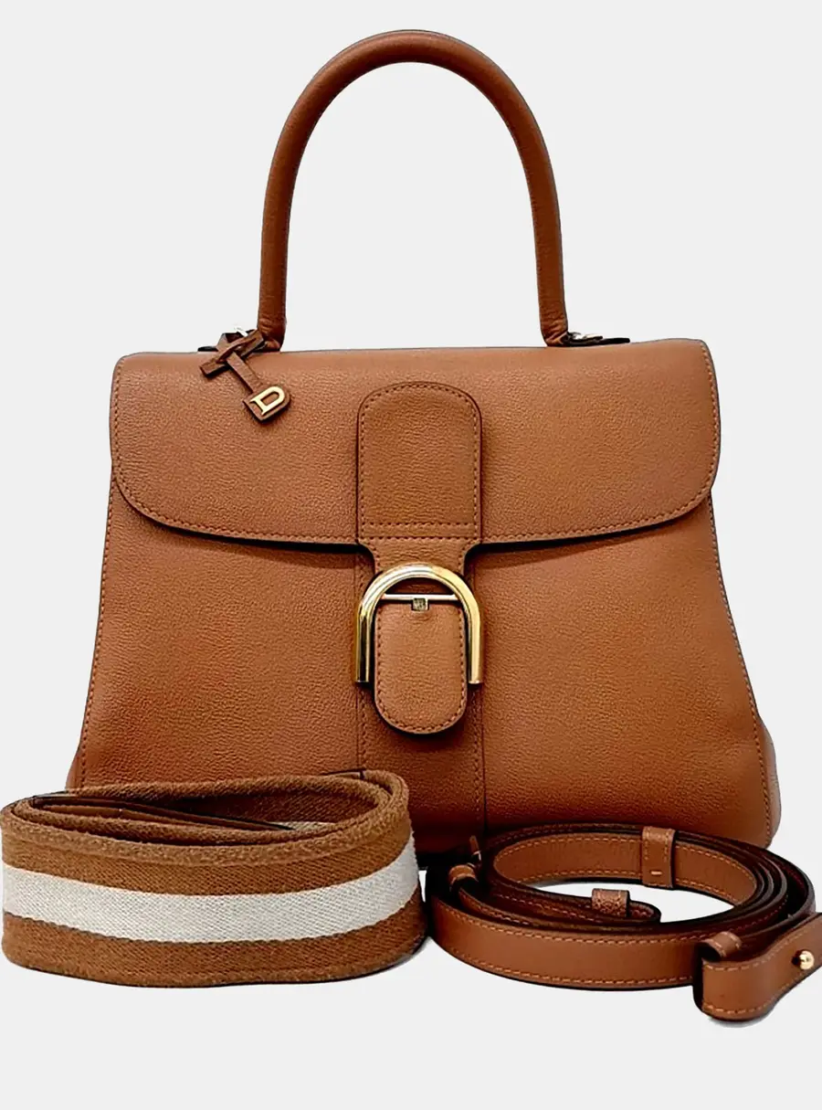 Delvaux Brillant MM Tan Taurillon Leather Top Handle Bag