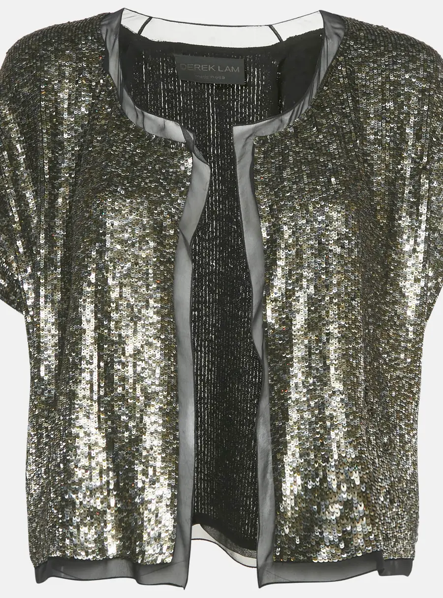 Derek Lam Metallic Sequin Embellished Silk Bolero M