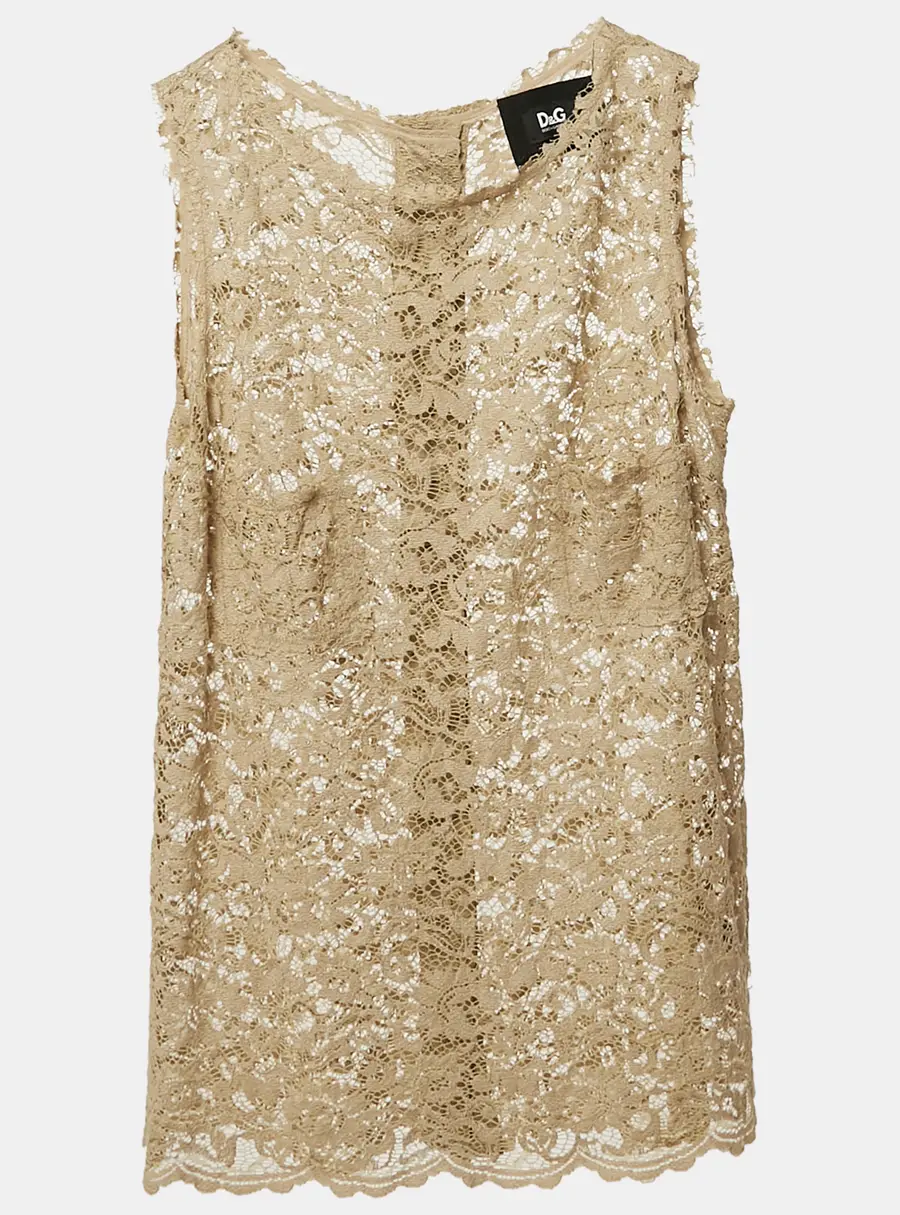 D&G Beige Lace Sleeveless Sheer Top S