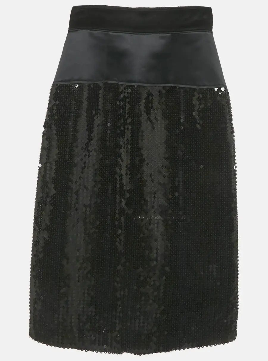 D&G Black Sequin & Satin Pencil Skirt XS