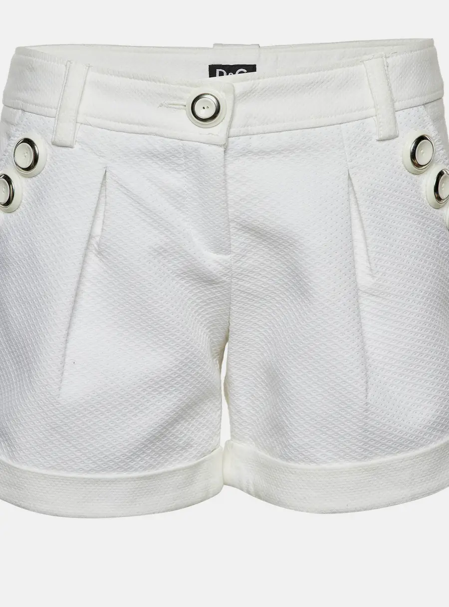 D&G White Cotton Button Detail Shorts S