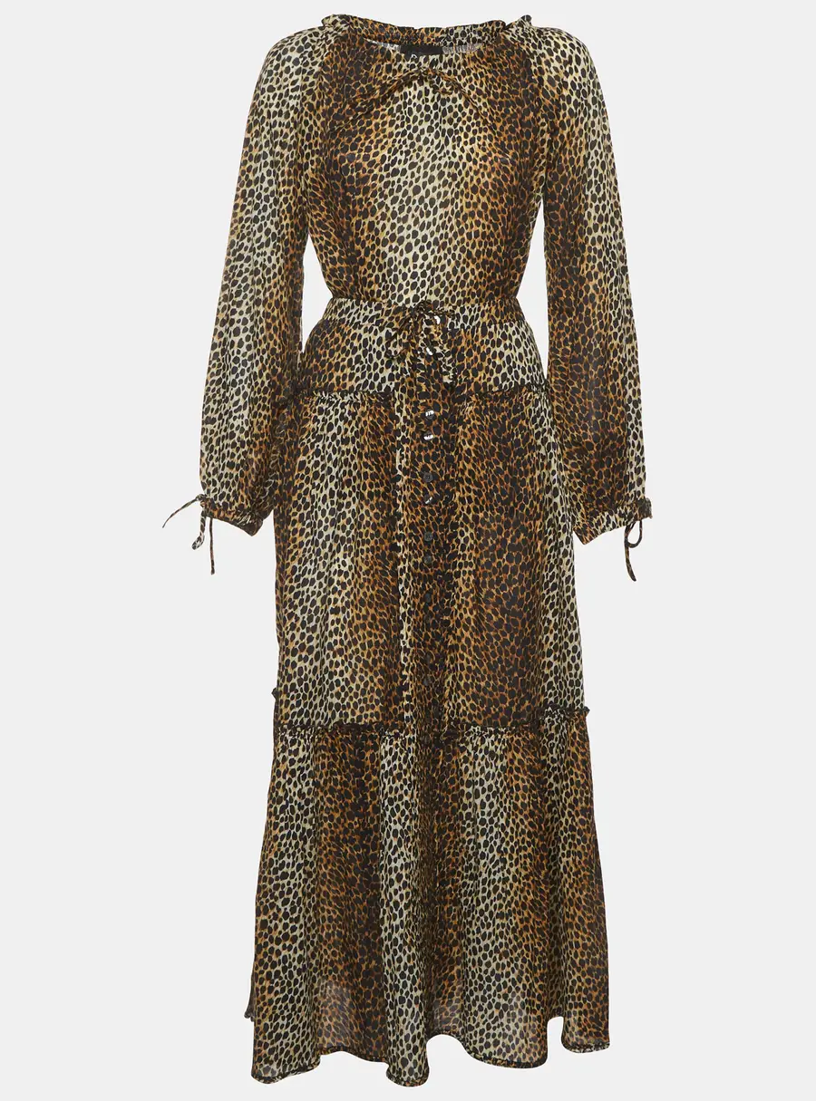 D&G Brown Leopard Print Cotton Top & Skirt Suit S/M