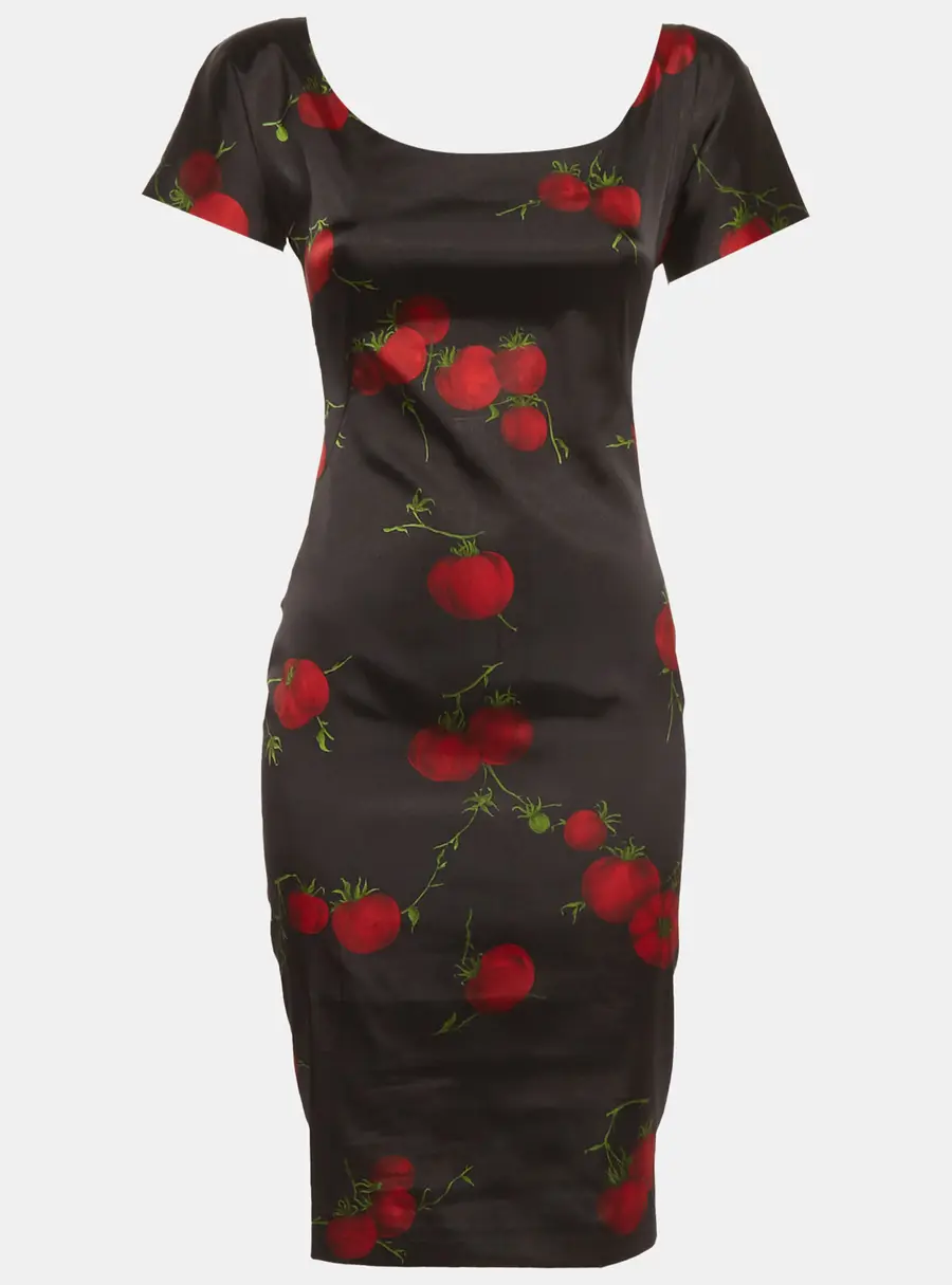 D&G Black Fruits Print Satin Sheath Dress M
