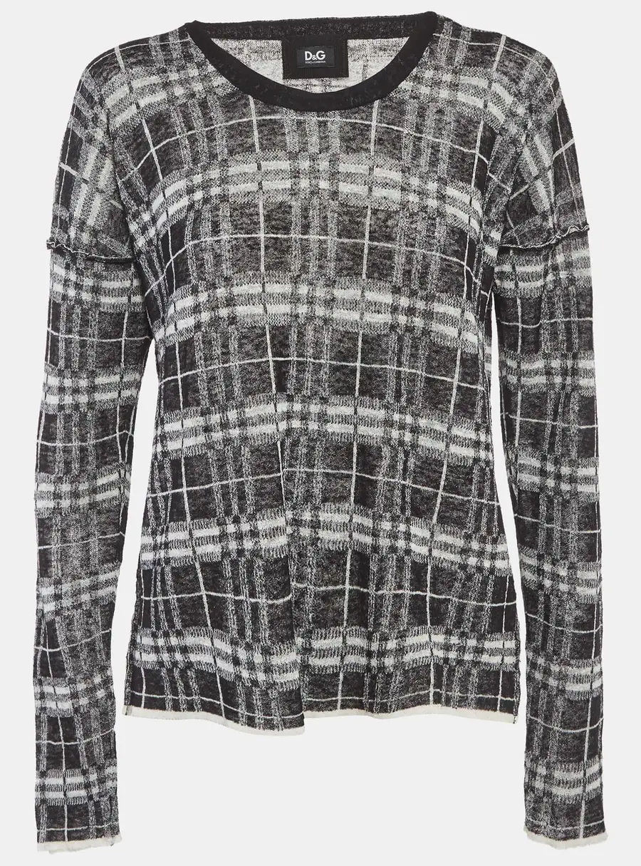 D&G Monochrome Plaid Knit Semi Sheer Sweatshirt M