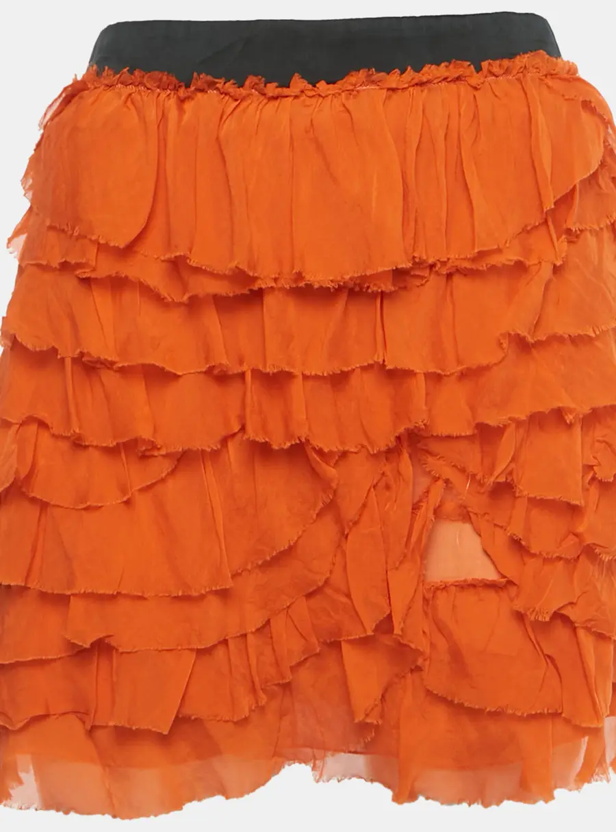 D&G Orange Silk Tiered Ruffle Mini Skirt S
