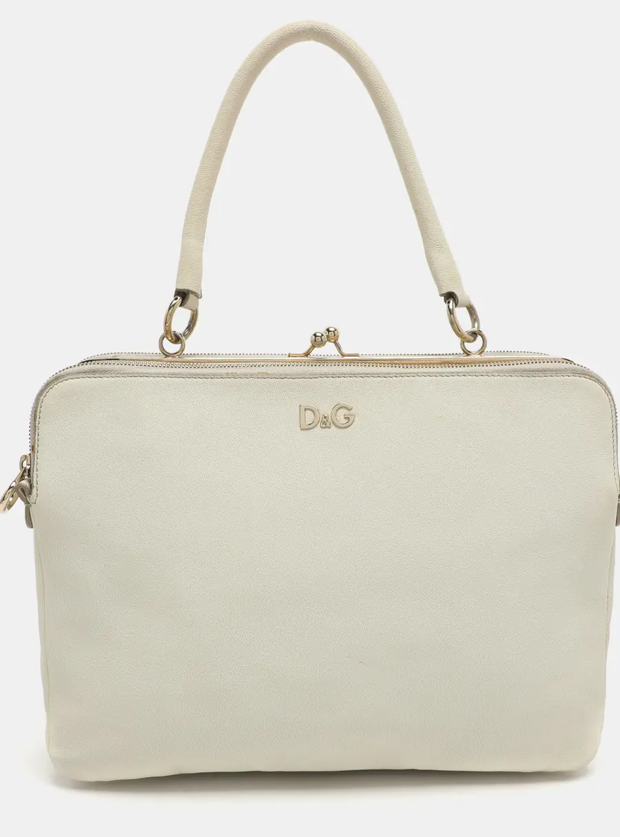 D&G Lily Twist Cream Leather Top Handle Bag