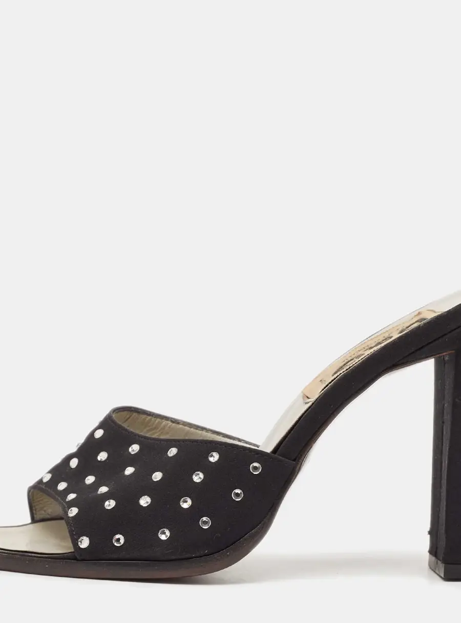D&G Black Satin Crystal Embellished Slide Sandals Size 37