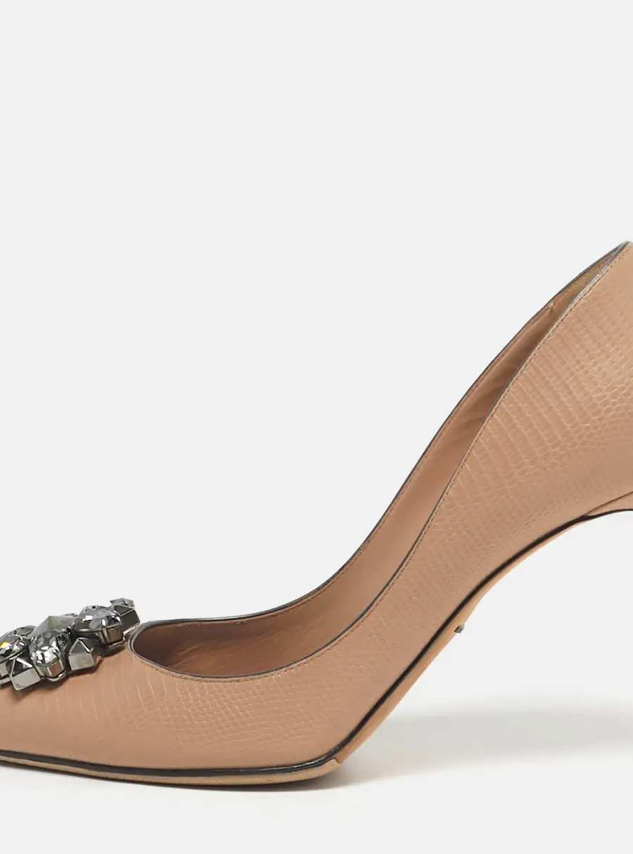 Dolce & Gabbana Bellucci Size 40 Beige Lizard Embossed Leather Pumps