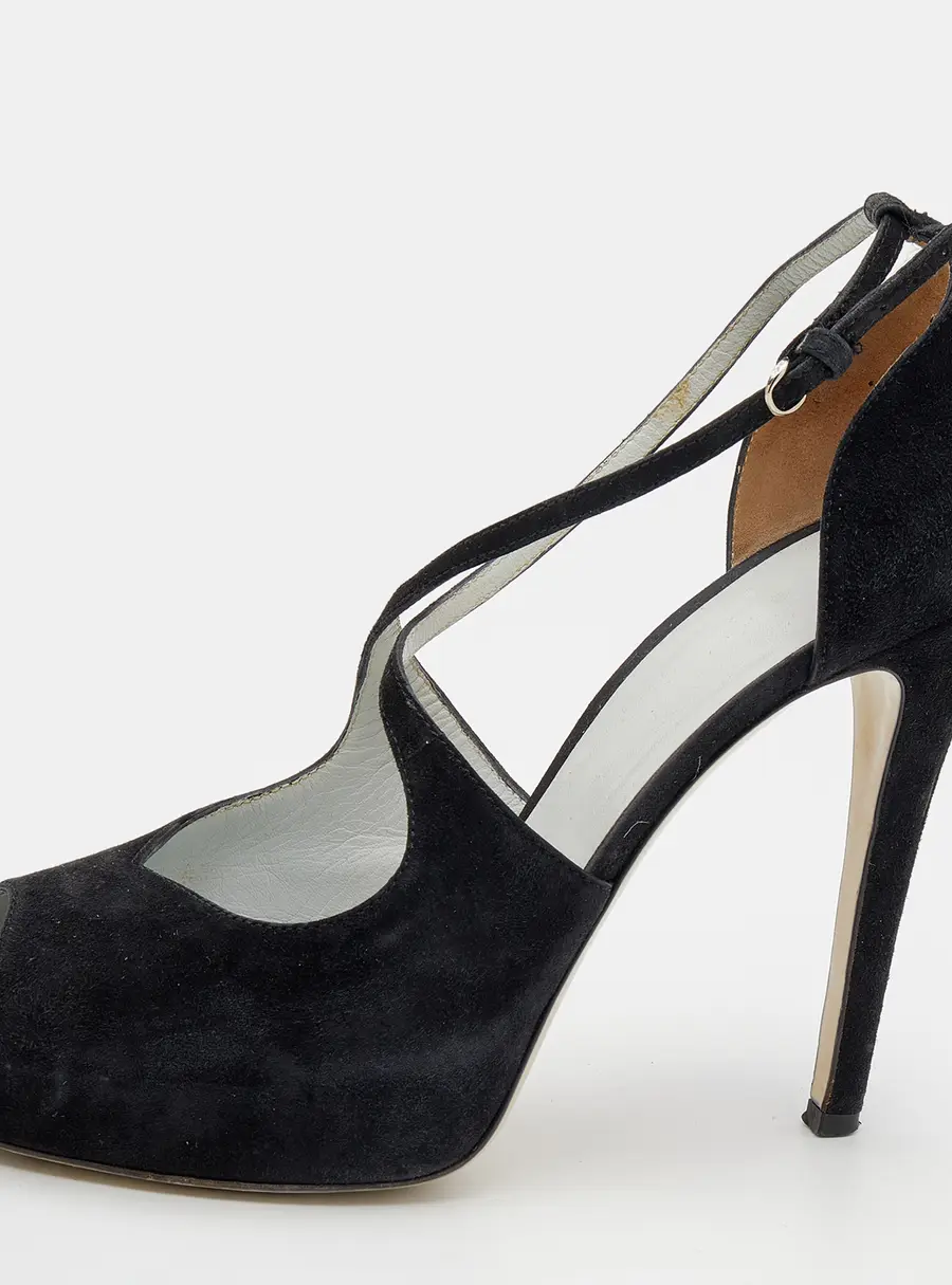 D&G Black Suede Platform Ankle Strap Sandals Size 39