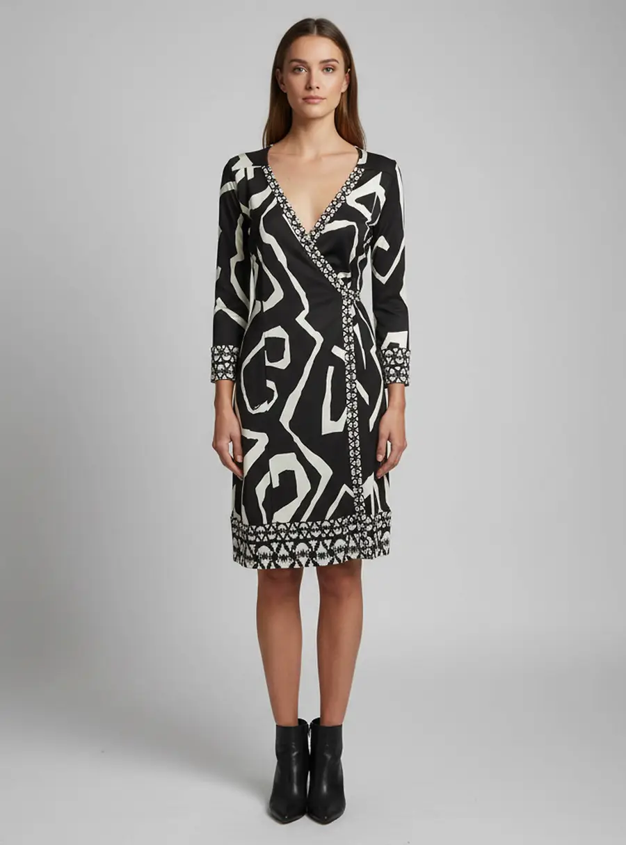 Diane von Furstenberg Monochrome Jersey Tallulah Wrap Dress S