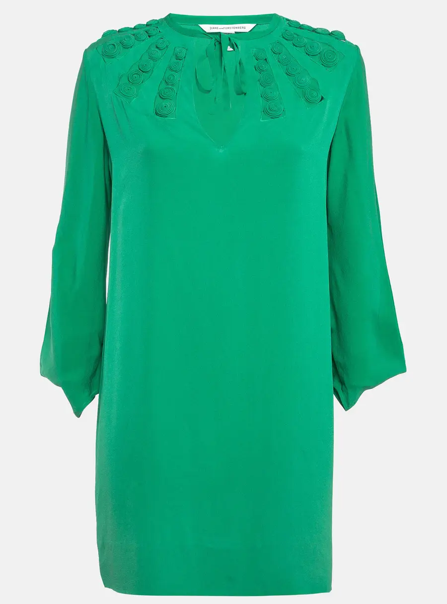 Diane Von Furstenberg Green Silk Long Sleeve Mini Dress S
