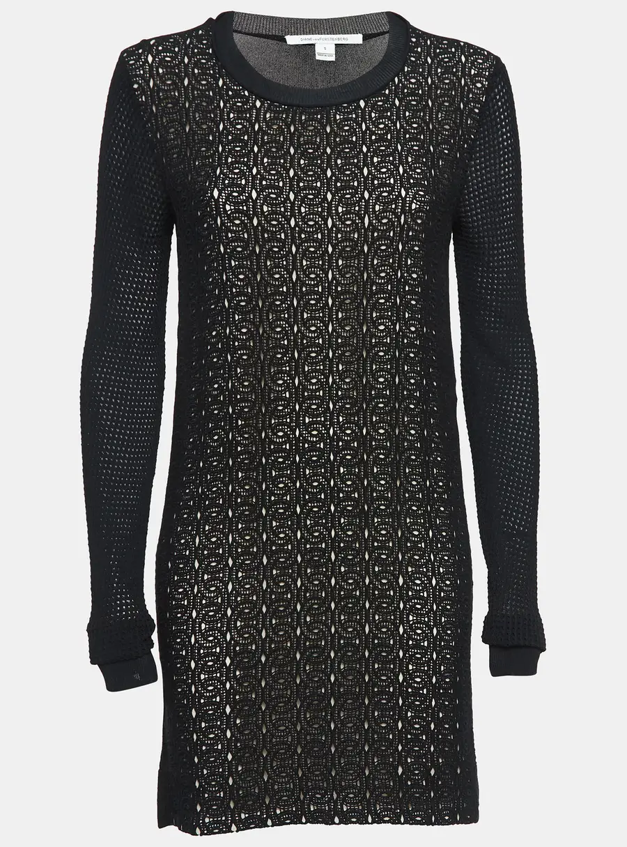 Diane Von Furstenberg Black Lace & Jersey Mini Dress S