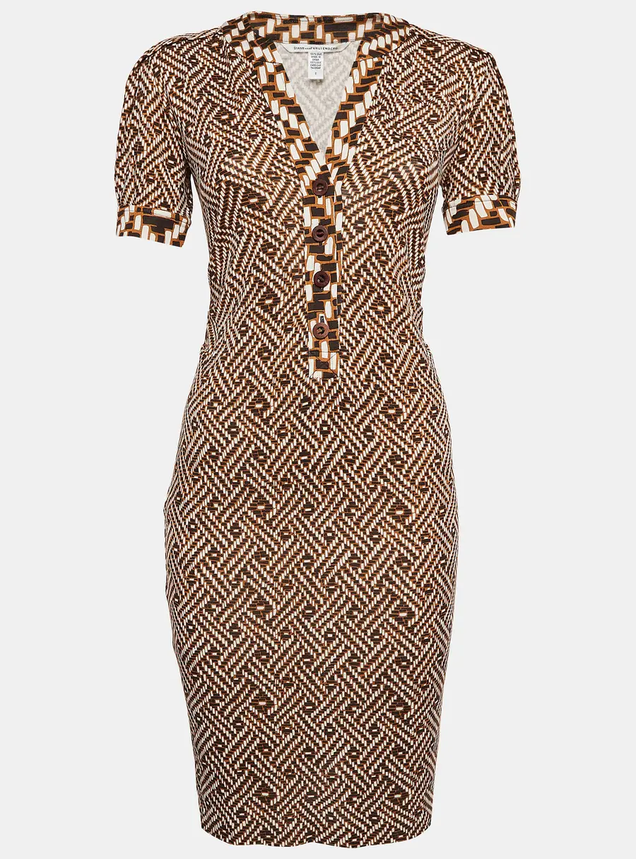 Diane Von Furstenberg Brown Printed Jersey Midi Dress XS
