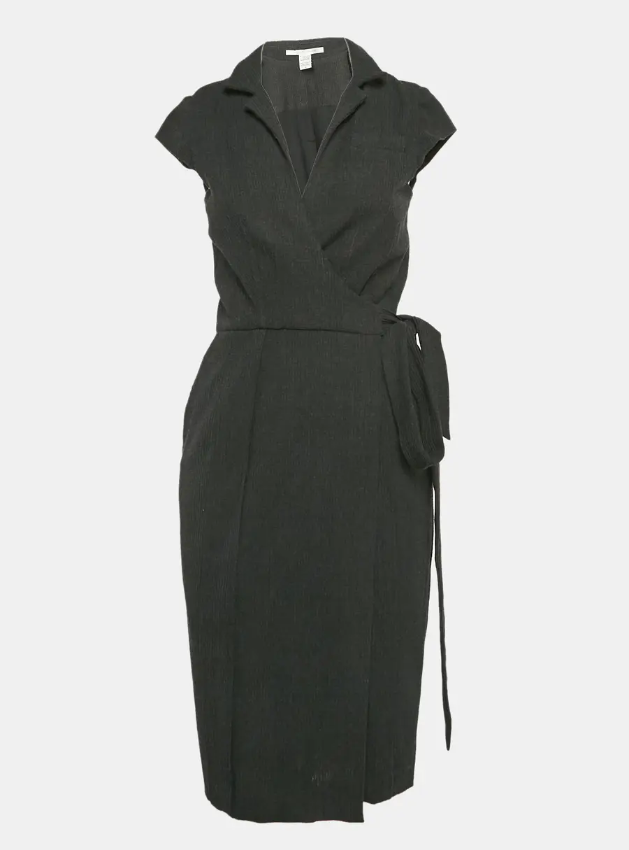 Diane Von Furstenberg Dark Grey Worsted Wool Griffith Wrap Dress M