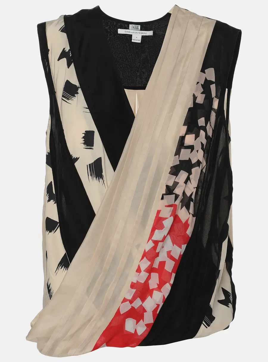 Diane Von Furstenberg Multicolor Silk Draped Talitha Top M