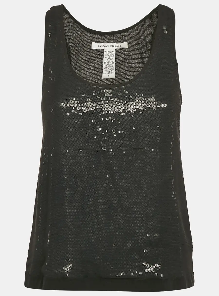 Diane Von Furstenberg Black Silk Sequin Silk Sorcha Tank Top M