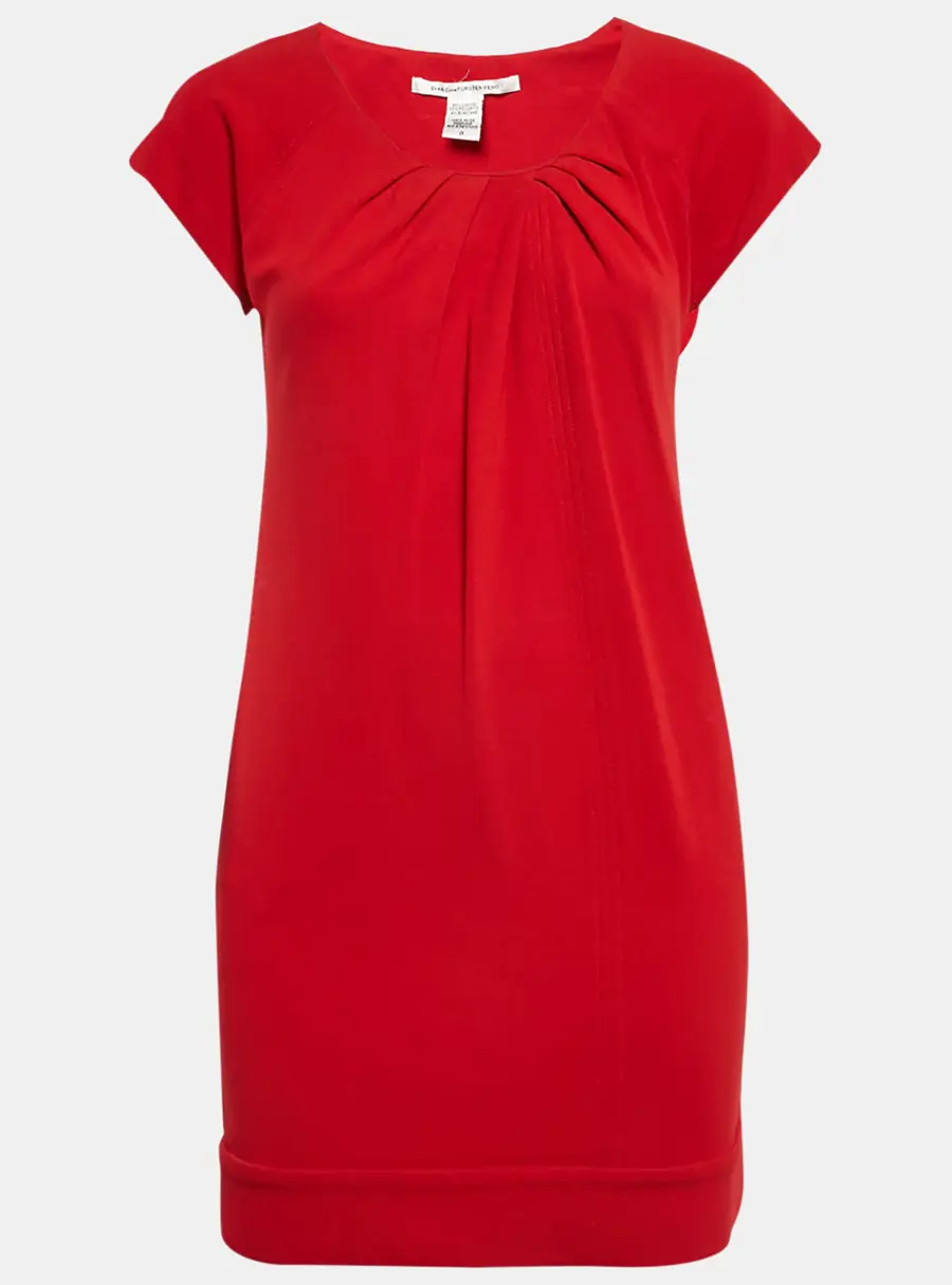 Diane Von Furstenberg Red Jersey Pleated Mini Dress XS