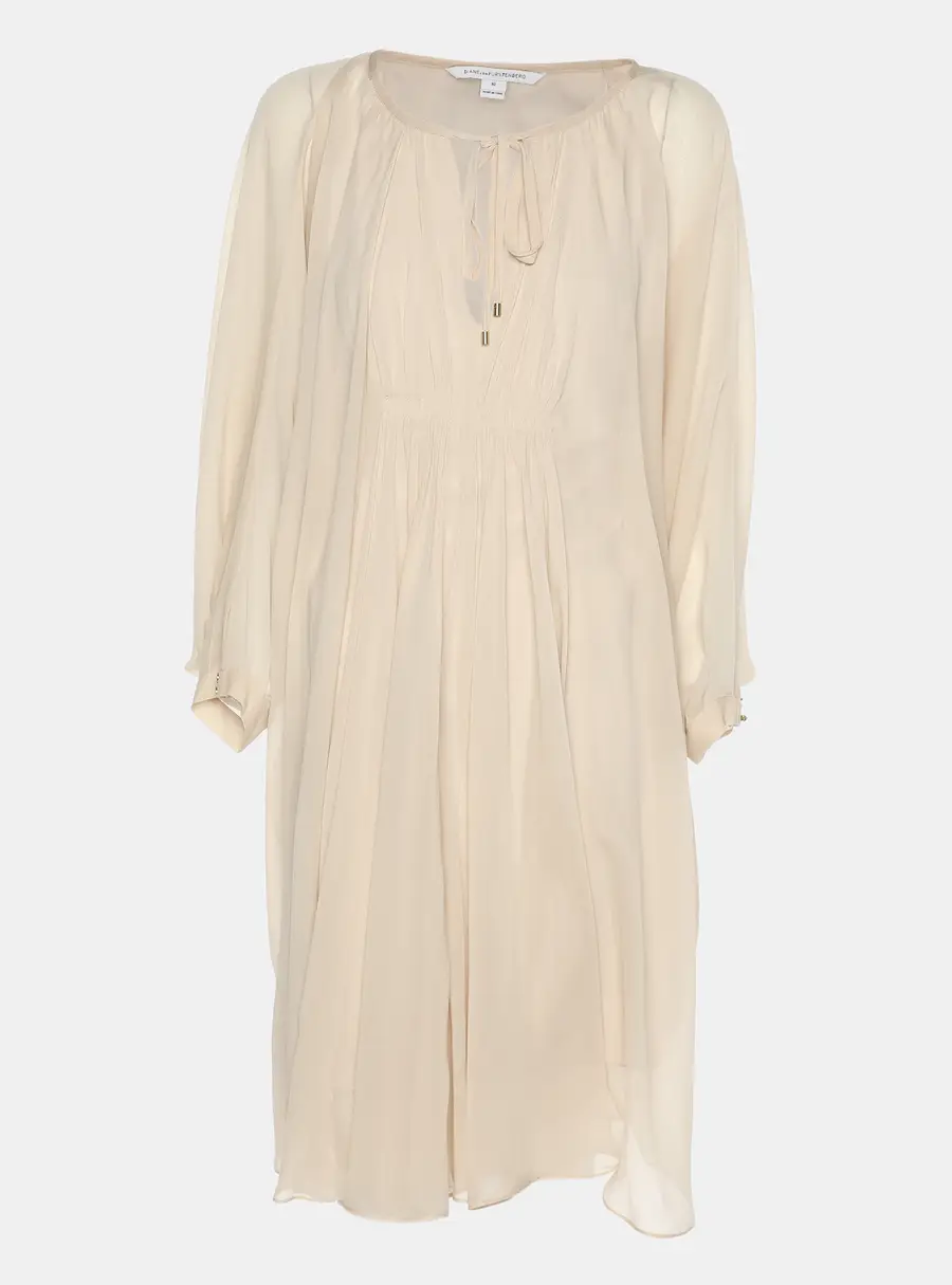 Diane Von Furstenberg Beige Silk New Fleurette Kimono Dress L
