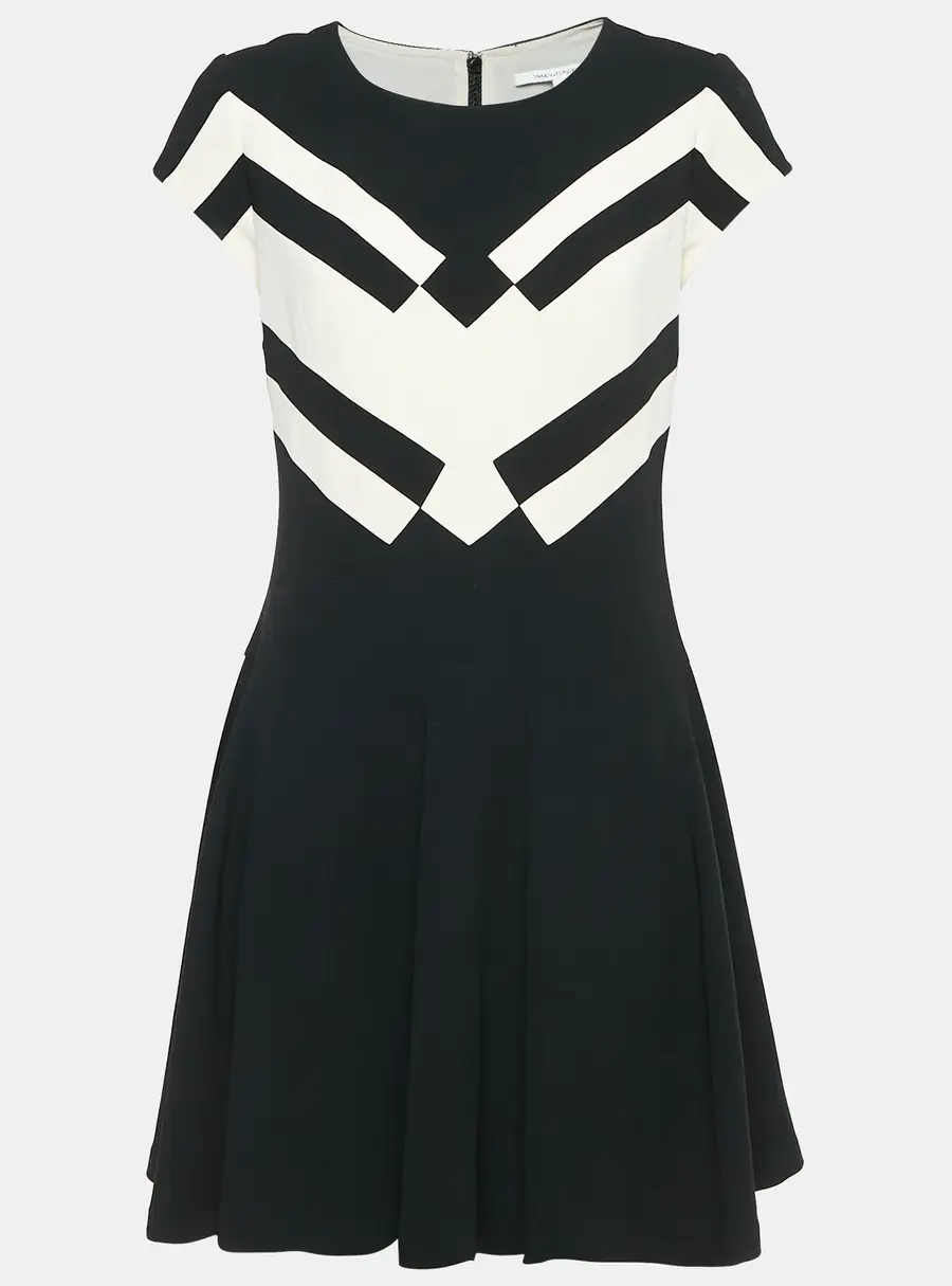 Diane Von Furstenberg Black Crepe Contrast Panel Gail Mini Dress M