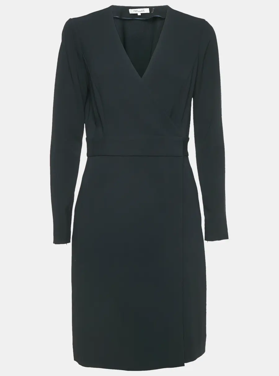 Diane Von Furstenberg Black Crepe Long Sleeve Wrap Dress M